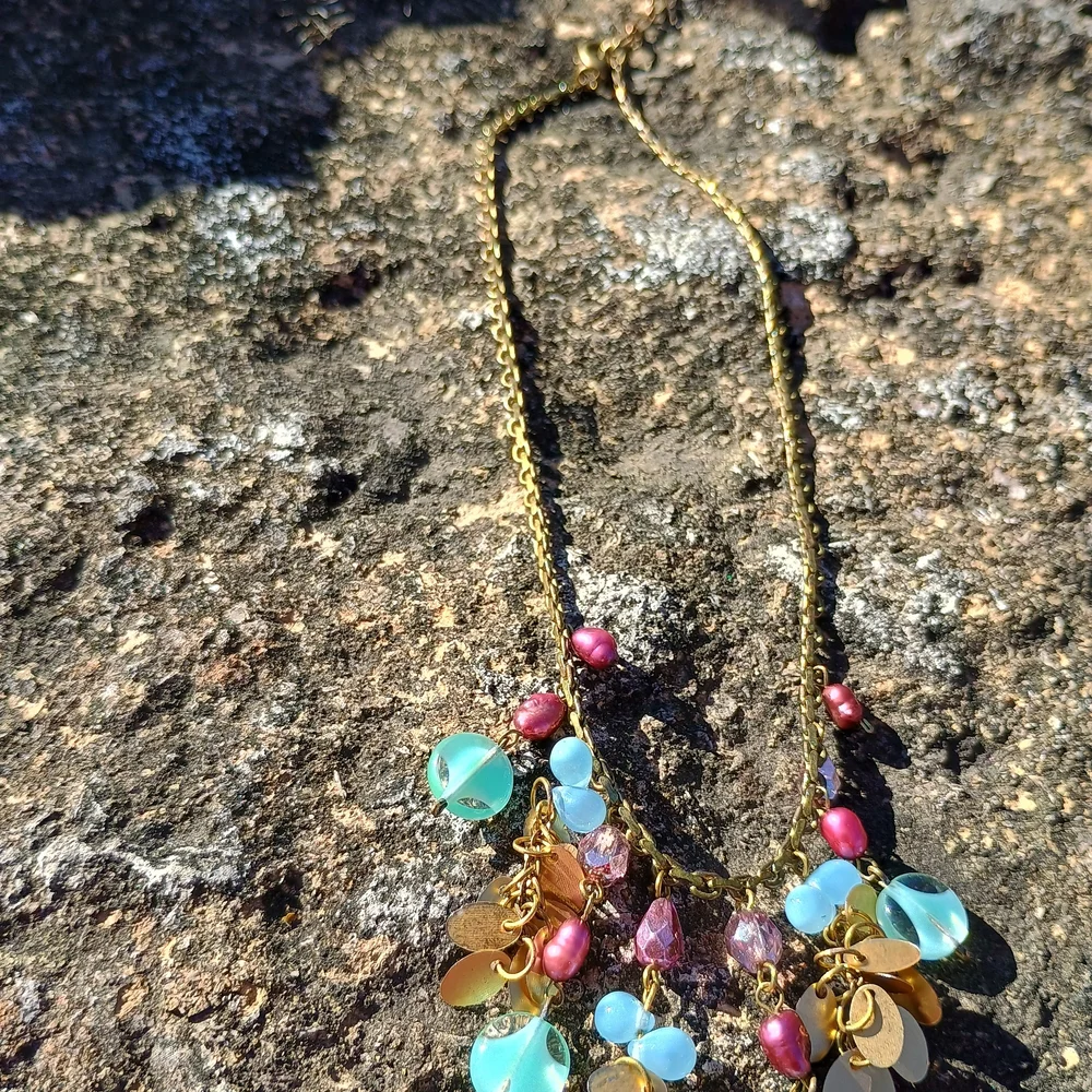 VTG gypsy core style charm necklace, deco style necklace, Pearl Necklace, Siren